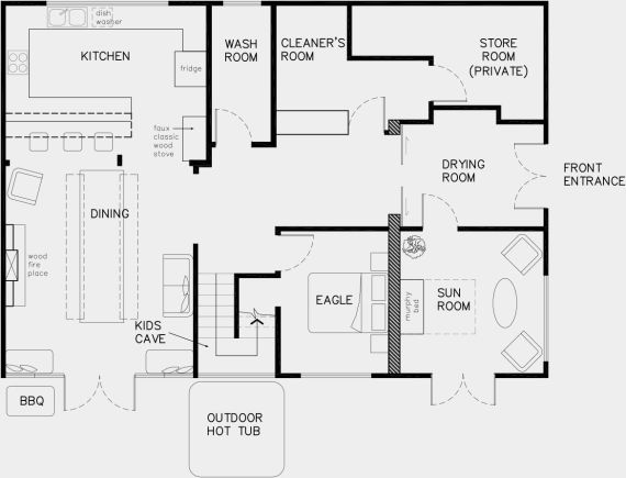 Floor plan for the main floor of the Lodge