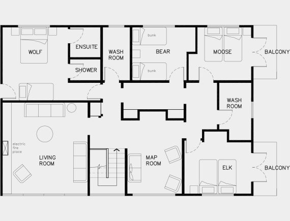 Floor plan for the second floor of the Lodge
